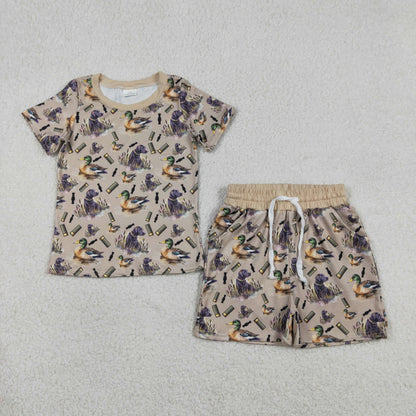 Sibling Baby Boys Deer Ducks Camo Top Pockets Short Hunting Pajamas Clothes Sets