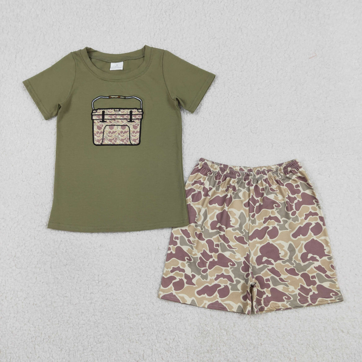 Sibling Baby Boys Embroidery Southern Khaki Camo Boxes Short Hunting Clothes Set Rompers