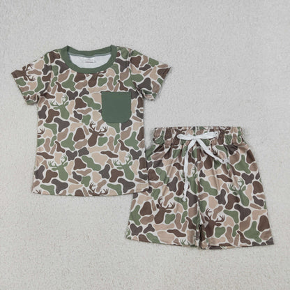 Sibling Baby Boys Deer Camo Hunting Pajamas Set Zip Romper Hoodies Top Blanked