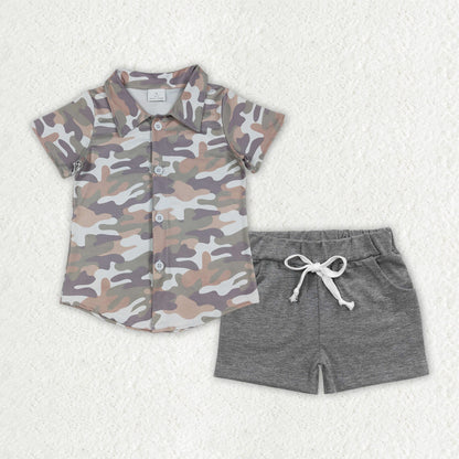 Sibling Baby Boys Southern Camo Button Top Pockets Short Clothes Sets