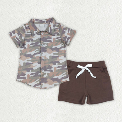 Sibling Baby Boys Southern Camo Button Top Pockets Short Clothes Sets