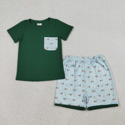 Sibling Baby Boys Girls Ducks Hunting Shorts Set Pockets Knee Length Dress Rompers