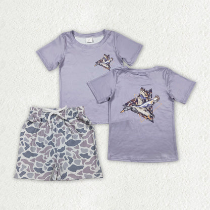 Sibling Baby Boys Camo Dogs Ducks Shirts Top Pockets Short Hunting Clothes Set