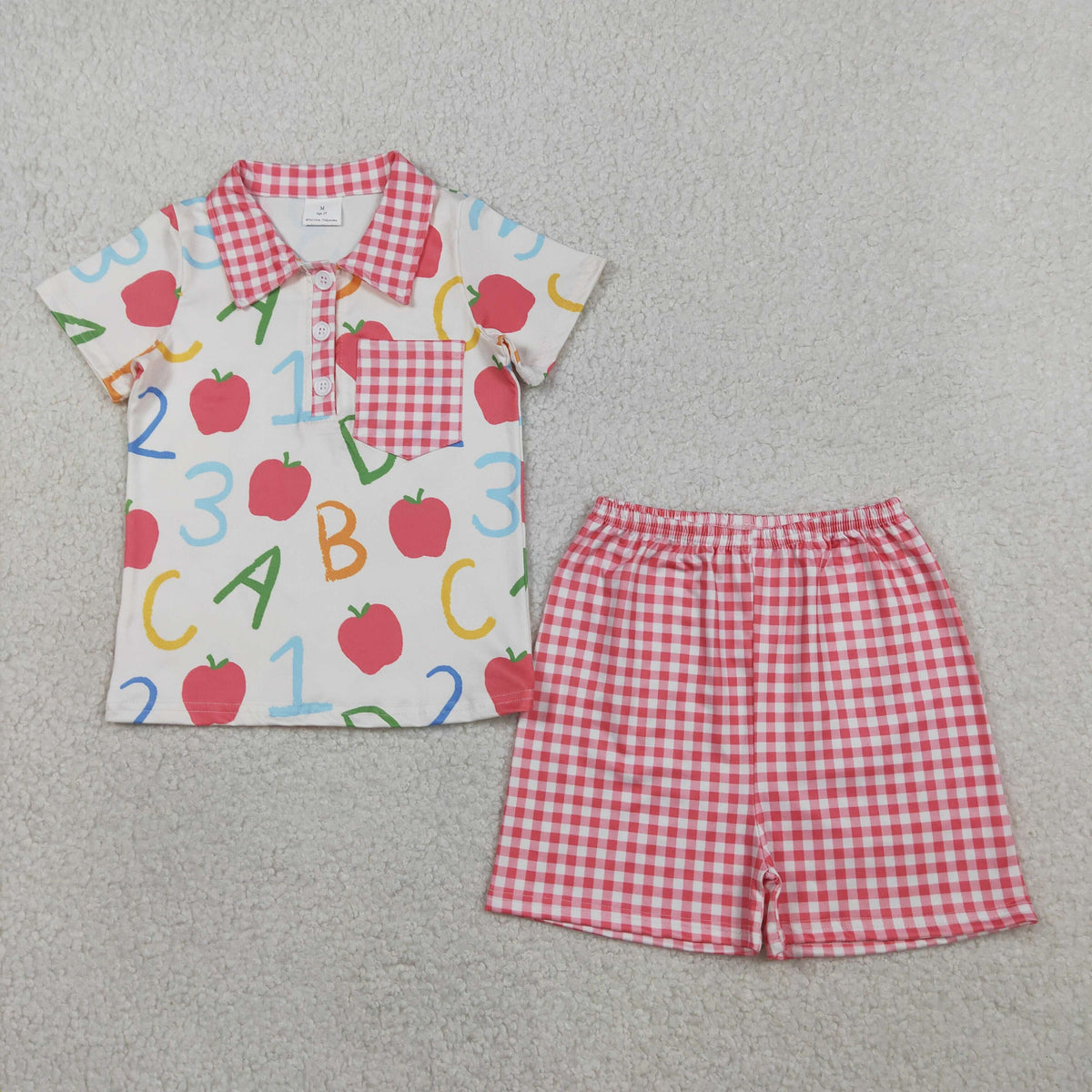 Sibling Baby Boys Girls ABC Apples Polo Tunic Checked Short Back to School Clothes Sets