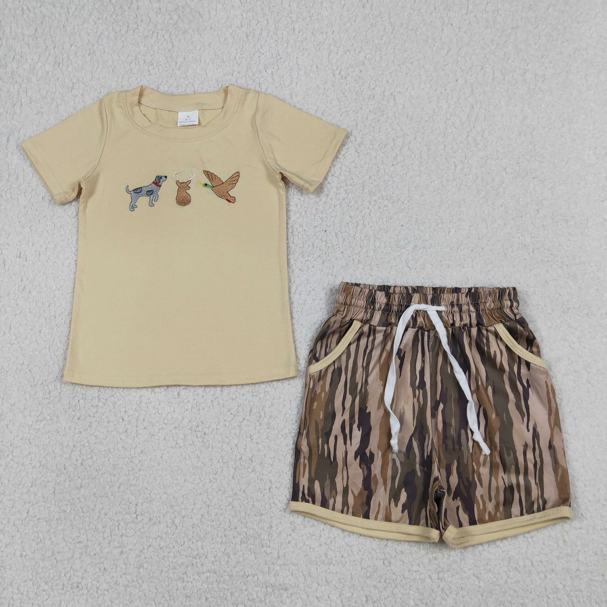 Sibling Baby Kids Embroidery Deer Dog Ducks Top Shorts Hunting Clothes Set Strap Jumpsuit Rompers