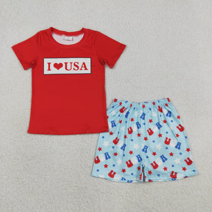 Sibling Baby Kids I Love USA Shirt Shorts 4th of July Clothes Set Knee Length Dress Rompers