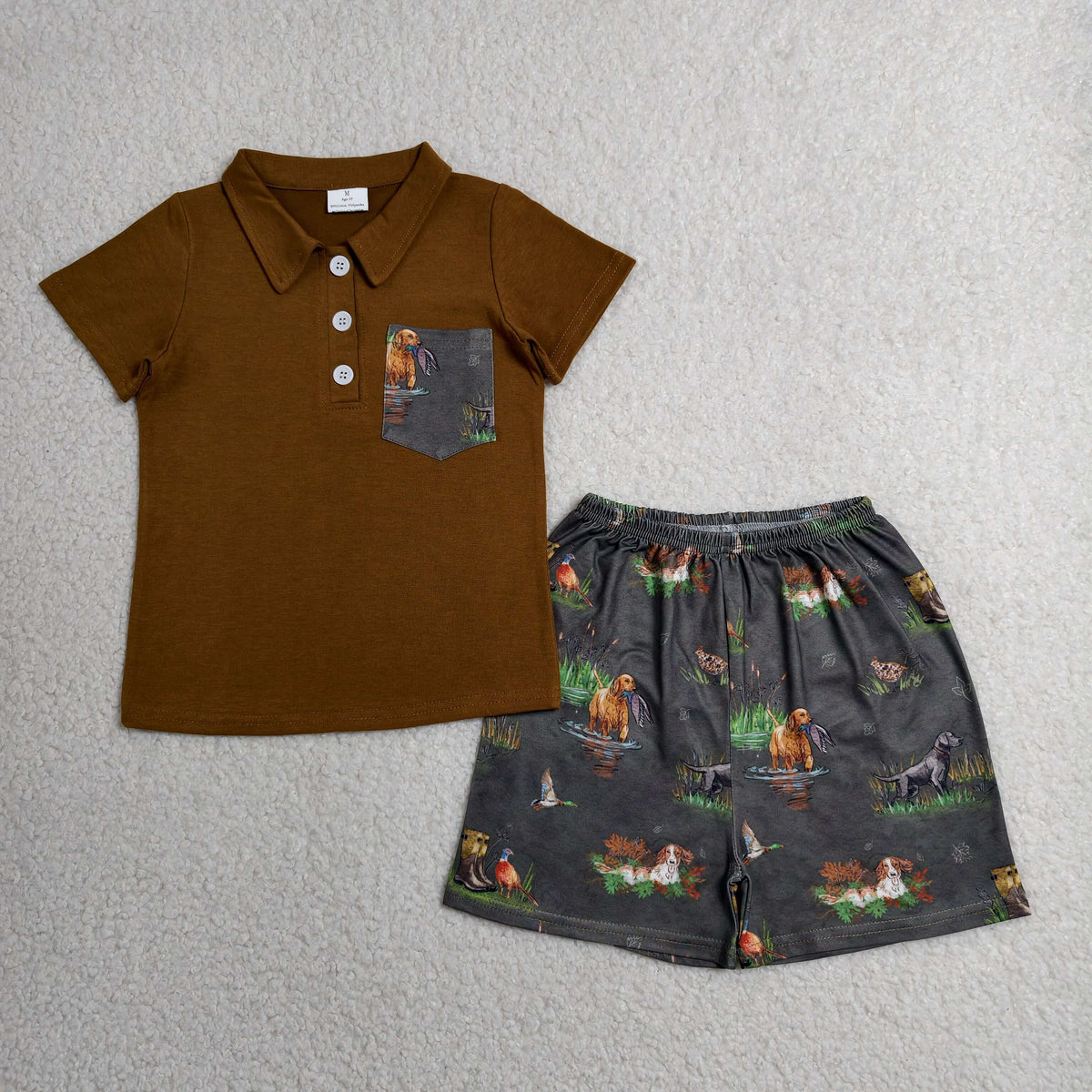 BSSO2014 Baby Boys Dog Ducks Button Polo Shirt Top Short Hunting Clothes Set
