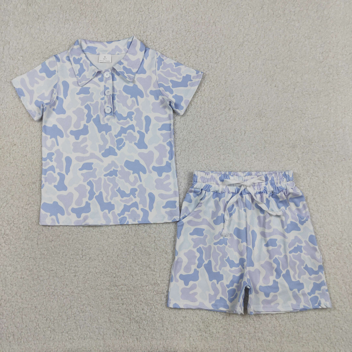 BSSO2036 Baby Boys Light Grey Camo Button Polo Shirt Top Short Clothes Set