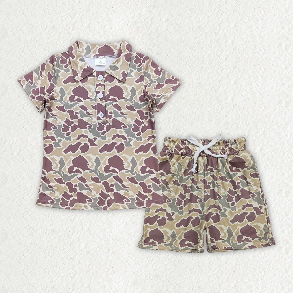 BSSO2046 Baby Boys Southern Khaki Camo Button Polo Shirts Pockets Shorts Clothes Set