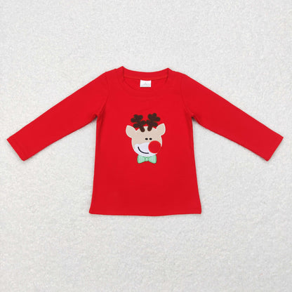 Sibling Baby Boys Girls Embroidery Santa Trees Deer Christmas Tee Shirts Top