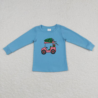 Sibling Baby Boys Girls Embroidery Santa Trees Deer Christmas Tee Shirts Top