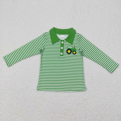 Sibling Baby Boys Embroidery Trucks Golf Bus Excavators Button Zipper Shirts Tops