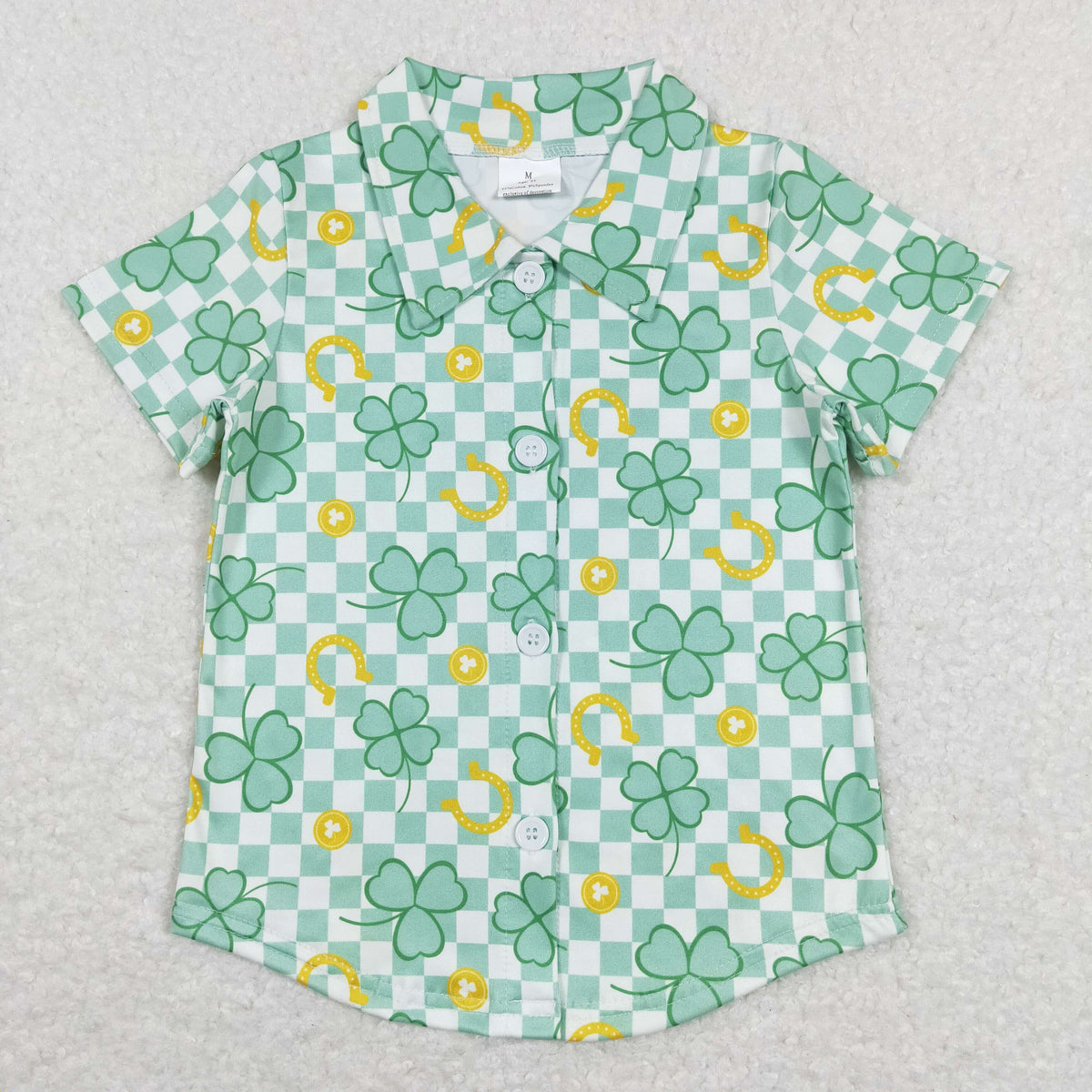 Sibling Baby Boys Short Sleeve Clovers Checked St Patrick Button Shirts Top