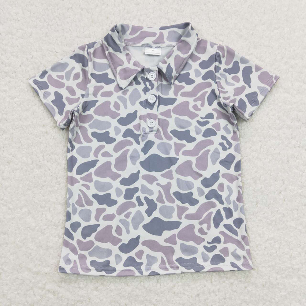 Sibling Baby Boys Short Sleeves Gray Camo Button Polo Shirts Top Rompers