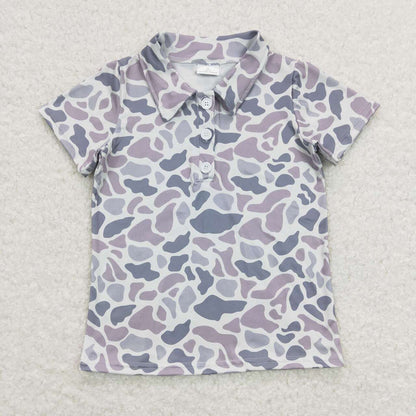 Sibling Baby Boys Short Sleeves Gray Camo Button Polo Shirts Top Rompers