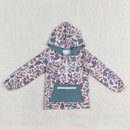 Sibling Baby Kids Southern Lavender Camo Polo Zip Pocket Hoodies Leggings