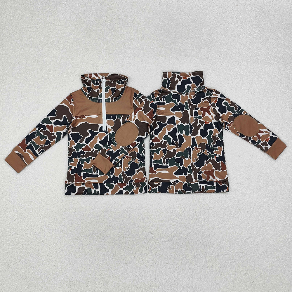 brown duck camouflage zip print boys pullovers polo tops BT0810