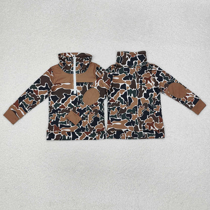 brown duck camouflage zip print boys pullovers polo tops BT0810