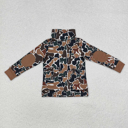 brown duck camouflage zip print boys pullovers polo tops BT0810