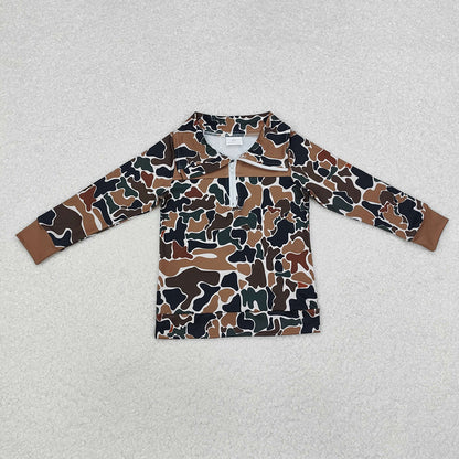 brown duck camouflage zip print boys pullovers polo tops BT0810