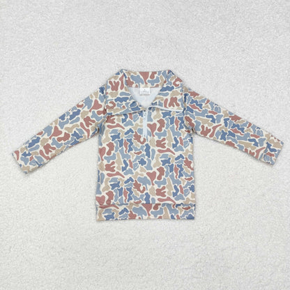 Sibling Baby Boys Long Sleeves Western Camo Pocket Half Zipper Pullovers Top