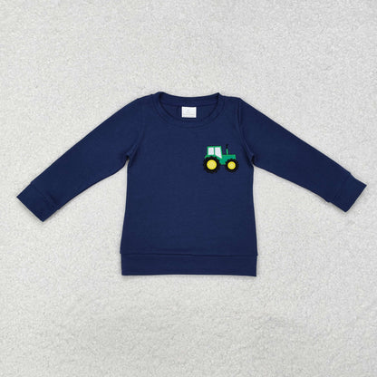 Sibling Baby Boys Girls Embroidery Farm Trucks Button Tee Shirts Tops