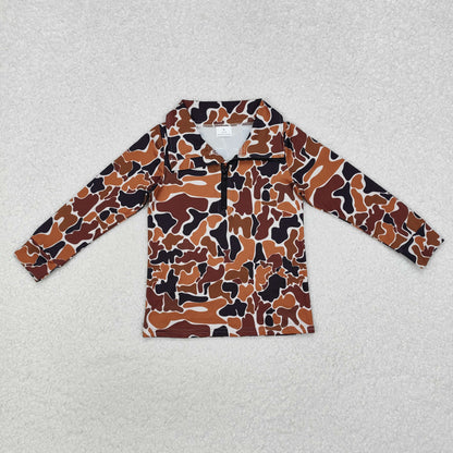 Sibling Baby Boys Long Sleeves Western Camo Aztec Pocket Half Zipper Pullovers Top