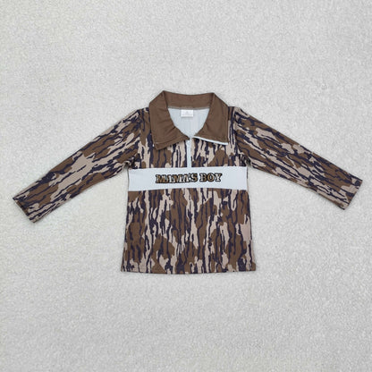 Sibling Baby Boys Western Camo Dogs Ducks Mamas Boy Zipper Pullovers Tops