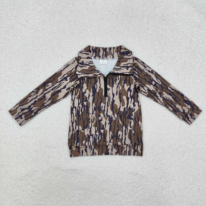 Sibling Baby Boys Long Sleeves Western Camo Pocket Half Zipper Pullovers Top