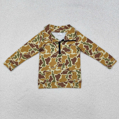 Sibling Baby Boys Long Sleeves Western Camo Pocket Half Zipper Pullovers Top