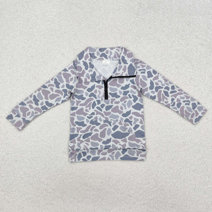 Sibling Baby Boys Long Sleeves Western Camo Pocket Half Zipper Pullovers Top