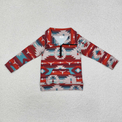 Sibling Baby Boys Long Sleeves Western Camo Aztec Pocket Half Zipper Pullovers Top