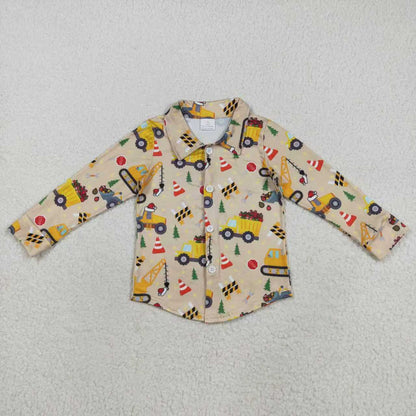 Sibling Baby Boys Christmas Excavators Buttons Shirts Outfits Sets