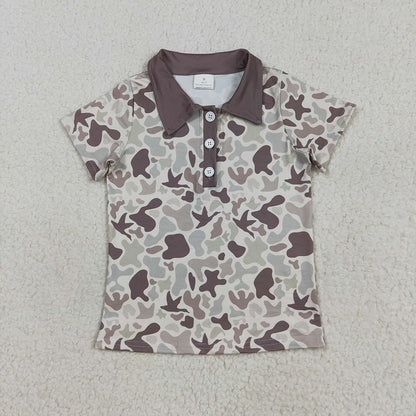 Sibling Baby Boys Khaki Ducks Camo Button Rompers Shirts