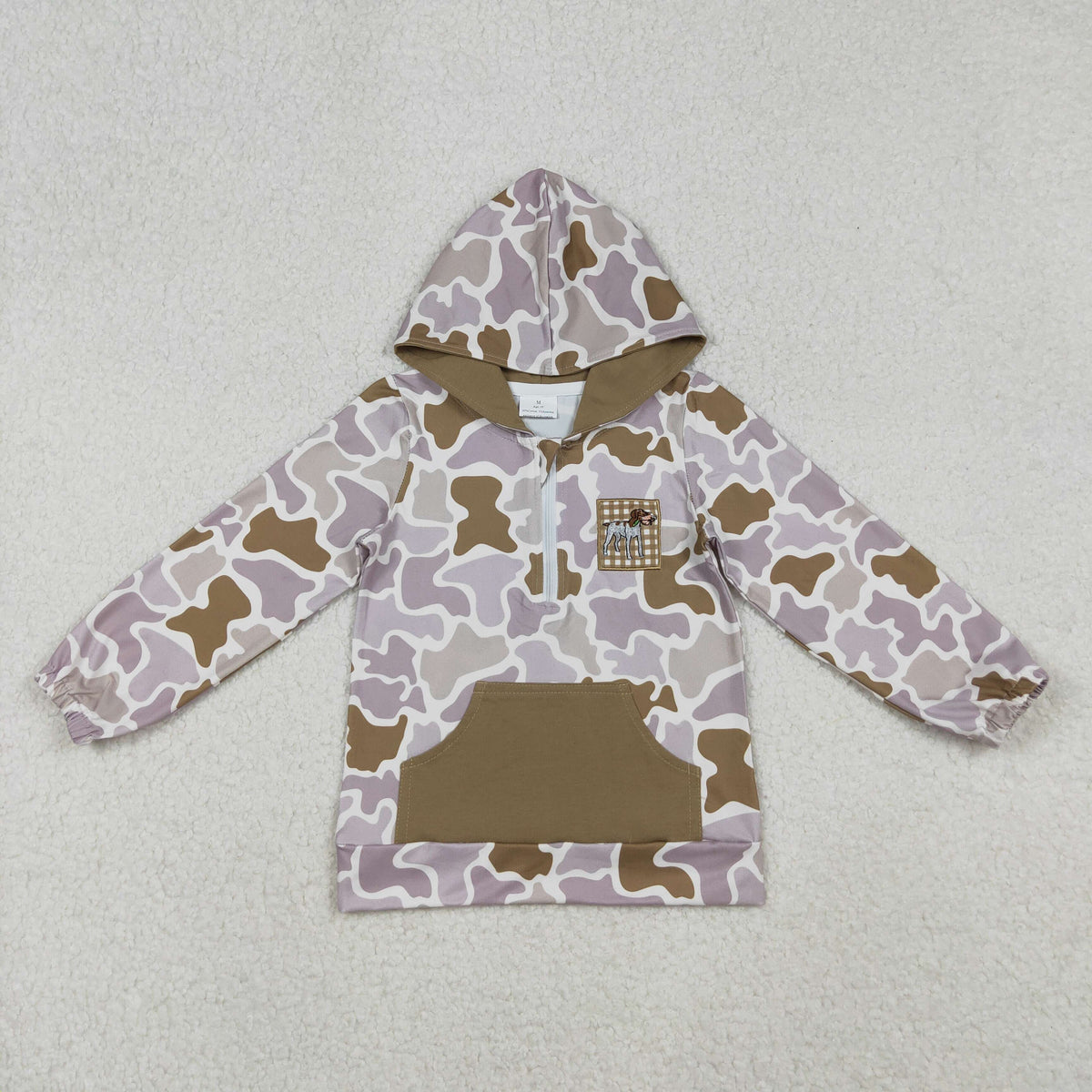 Sibling Baby Boys Girls Embroidery Dog Duck Camo Pocket Zipper Hunting Hoodies Top