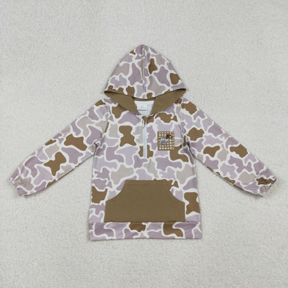 Sibling Baby Boys Girls Embroidery Dog Duck Camo Pocket Zipper Hunting Hoodies Top