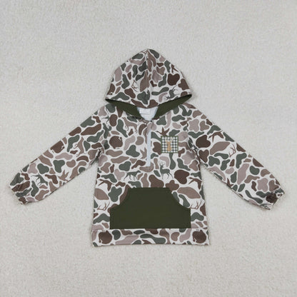 Sibling Baby Kids Camo Embroidery Ducks Dogs Deer Pocket Zip Hunting Hoodies Top