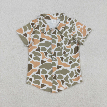 Sibling Baby Boys Green Orange Camo Southern Pajamas Button Shirts Hoodies Top