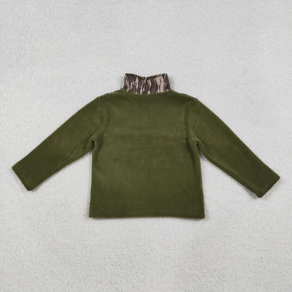 BT1317 Baby Boys Olive Camo Quatrefoil Zipper Pullover Sherpa Tops