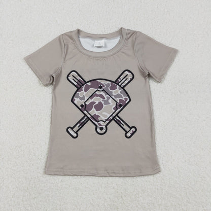 Sibling Baby Boys Short Sleeve Camo Baseballs Team T-shirts Top
