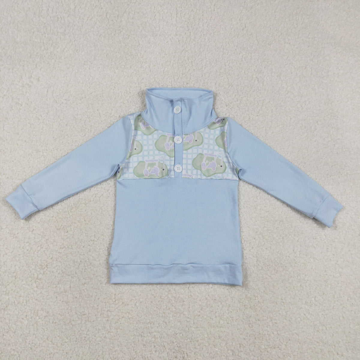 BT1492 Baby Boys Long Sleeve Blue Checked Golf Button Polo Shirts Top