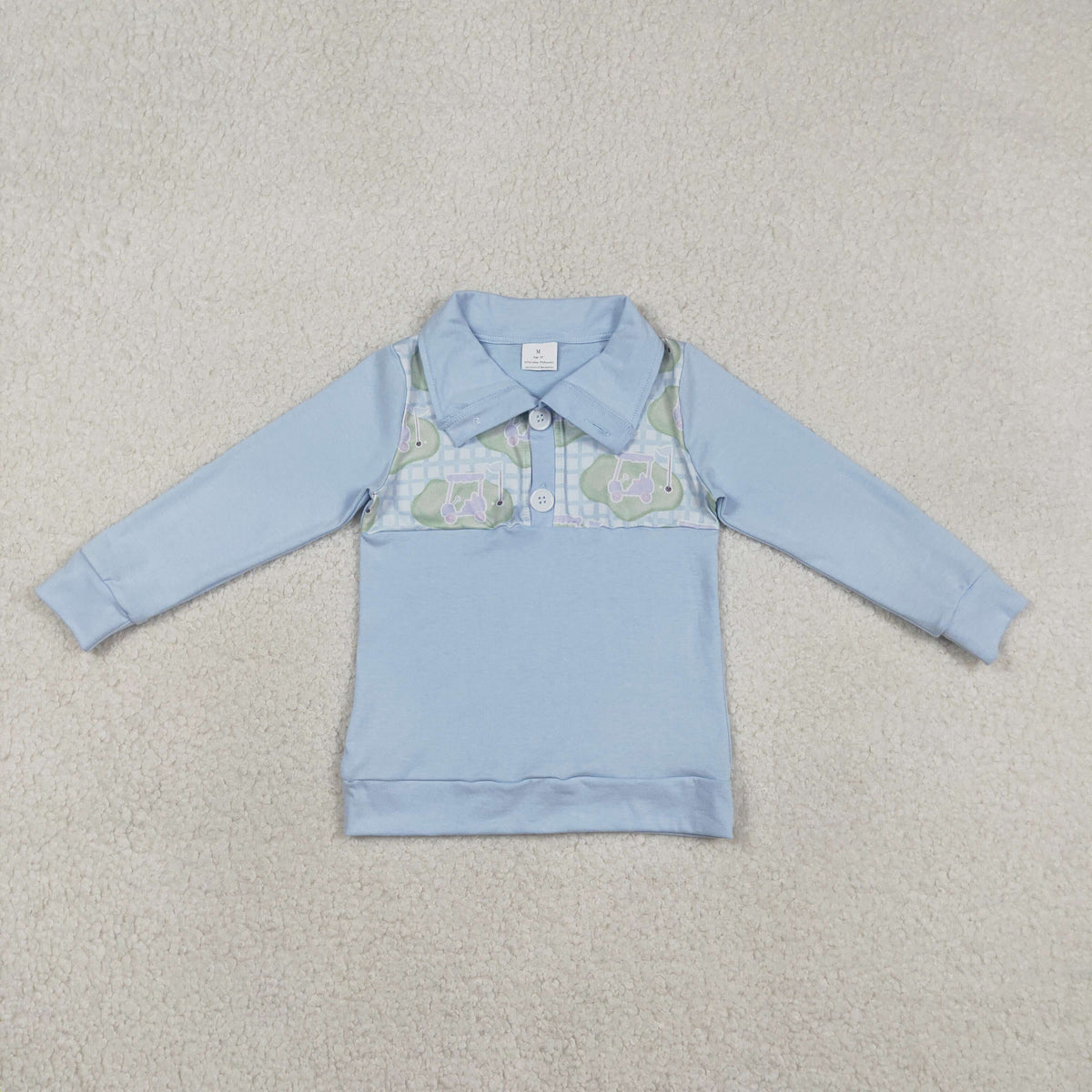 BT1492 Baby Boys Long Sleeve Blue Checked Golf Button Polo Shirts Top