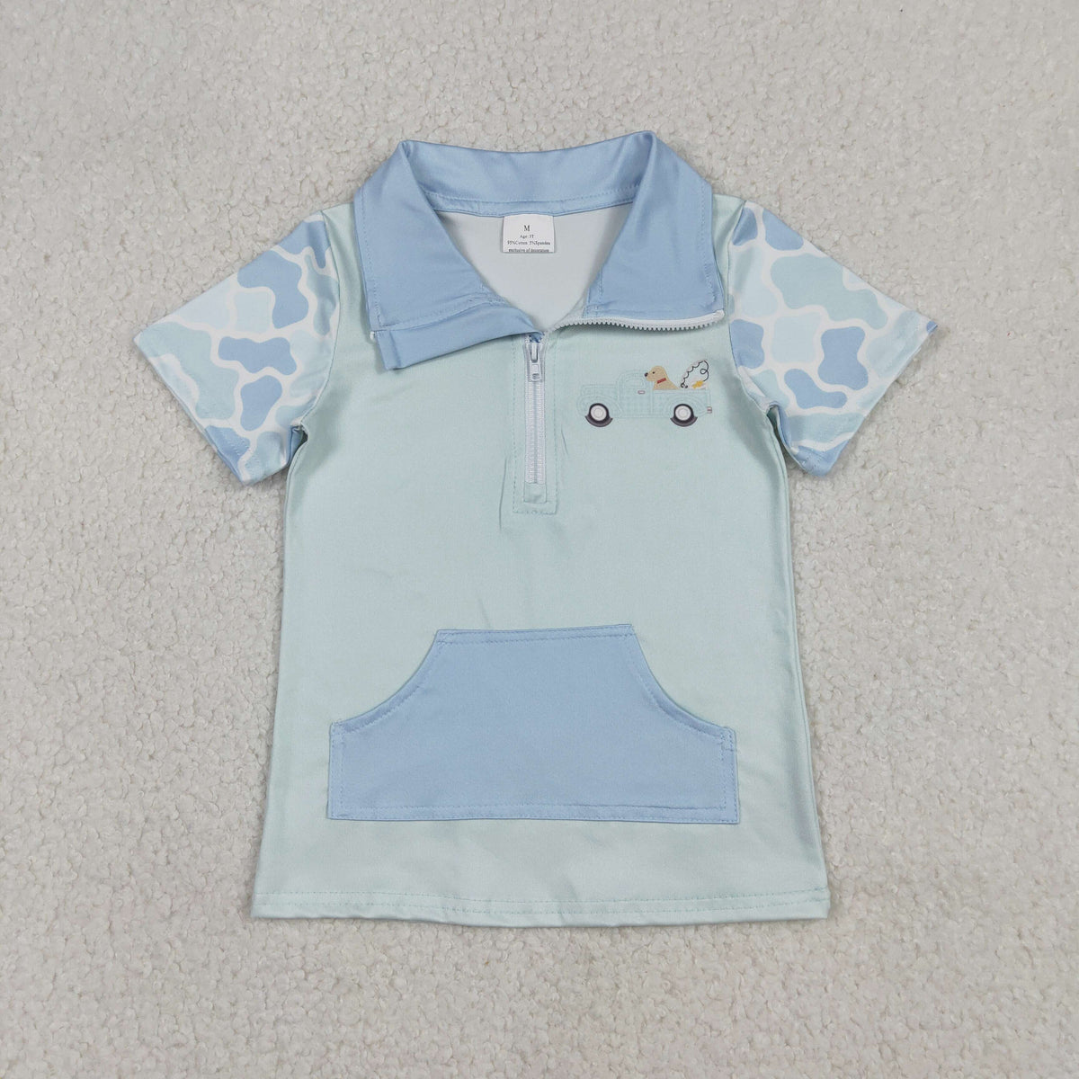 Sibling Baby Boys Short Sleeve Southern Camo Zipper Pockets Deer Dogs Hunting Pullovers Top