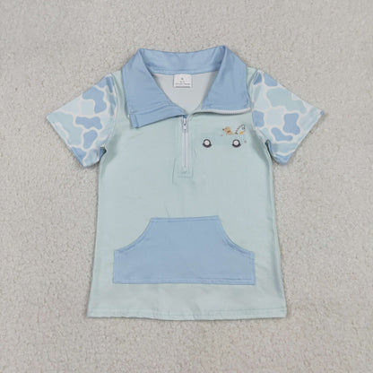 Sibling Baby Boys Short Sleeve Southern Camo Zipper Pockets Deer Dogs Hunting Pullovers Top
