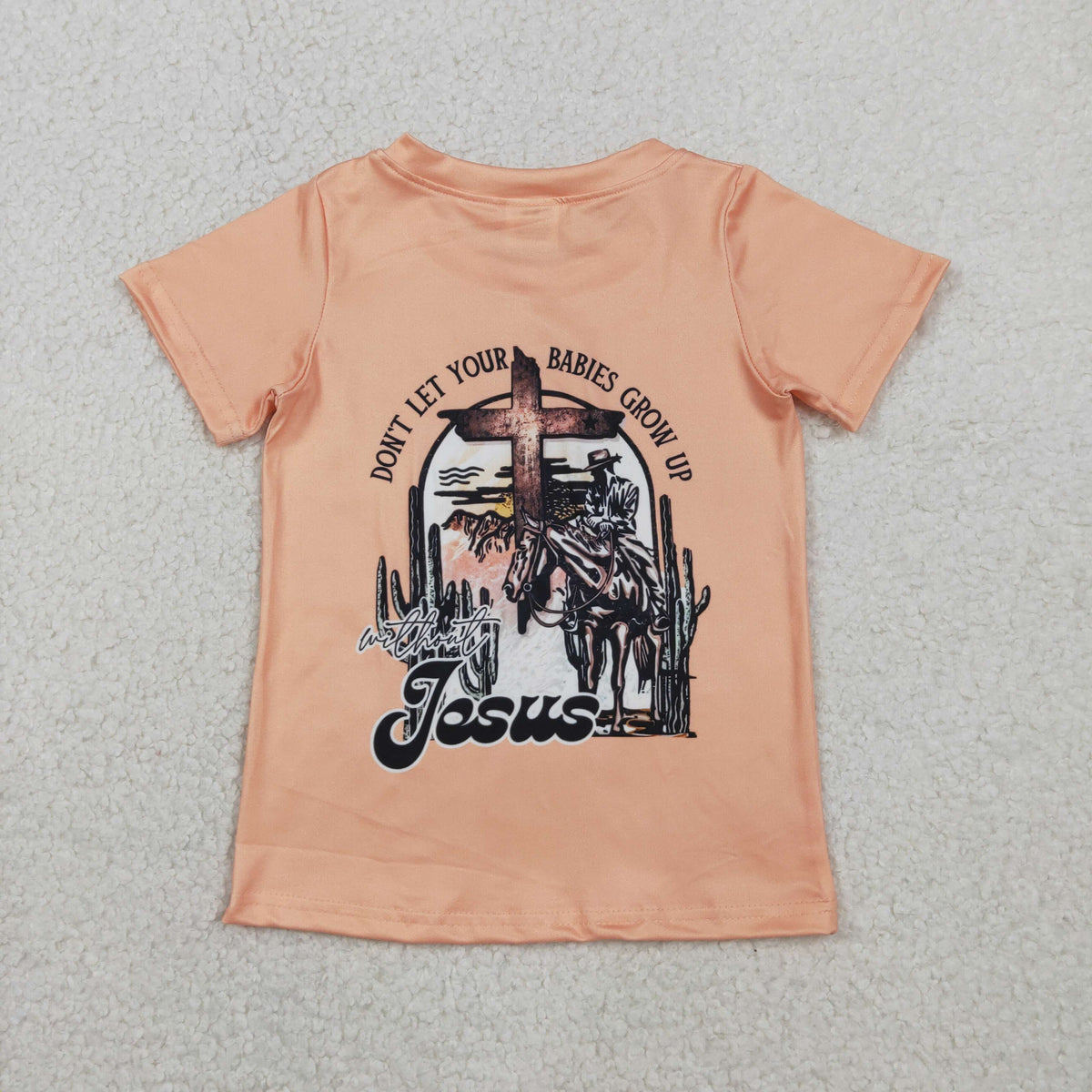 BT1618 Baby Boys Peach Short Sleeve Jesus Horse Rodeos T-shirts Top