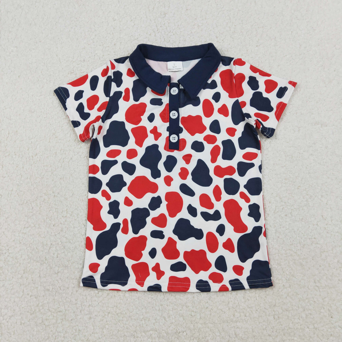 BT1657 Baby Boys Red Blue Cow Print 4th of July Button Polo Shirts Top