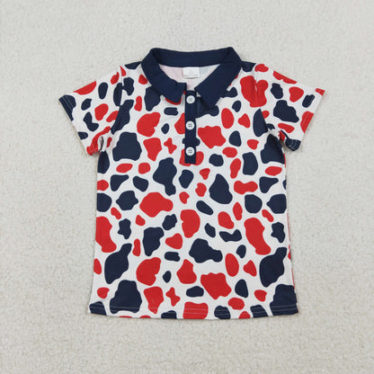 Sibling Baby Boys Red Blue Cow Print Button Tops Shorts 4th of July Clothes Set Rompers