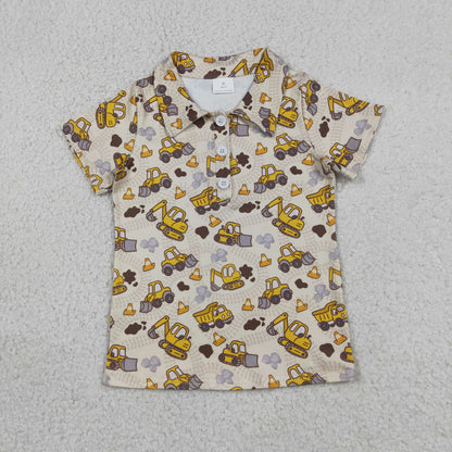 Sibling Baby Boys Excavators Tools Button Polo Shirts Top Zip Rompers