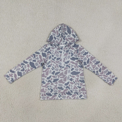Mama and Me Boys Long Sleeve Light Grey Camo Zip Pocket Hoodies Top