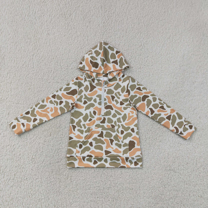 Mama and Me Boys Long Sleeve Yellow Camo Zip Pocket Hoodies Top